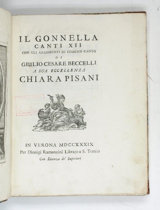 Il Gonnella. Canti XII con gli argomenti di ciascun canto [.]. - Beccelli, Giulio Cesare.