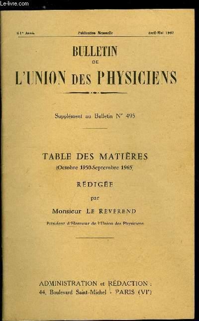 Supplément au Bulletin de l'union des physiciens n° 495 - Table des ...