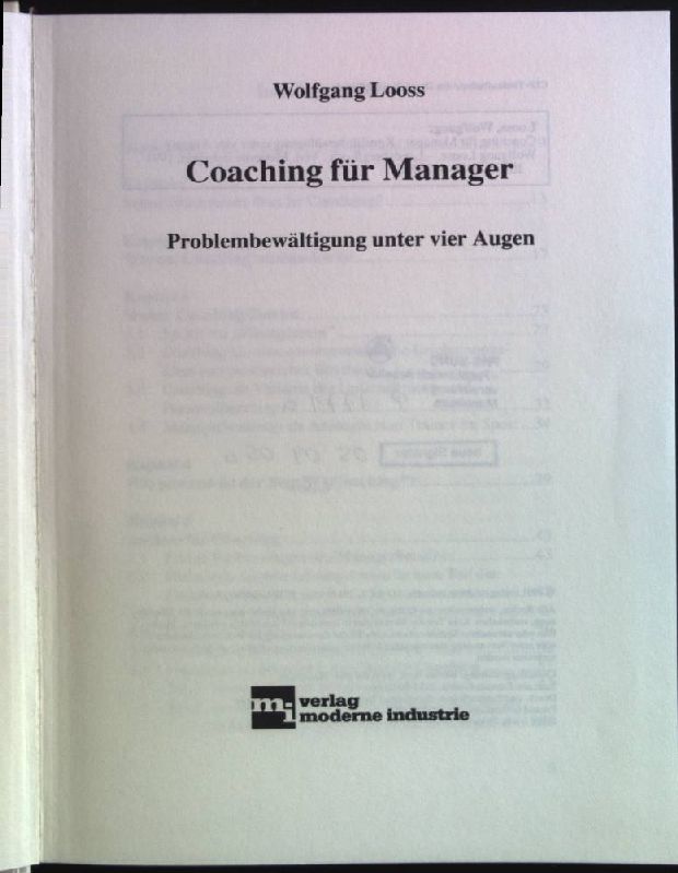 Coaching für Manager : Problembewältigung unter vier Augen. - Looss, Wolfgang