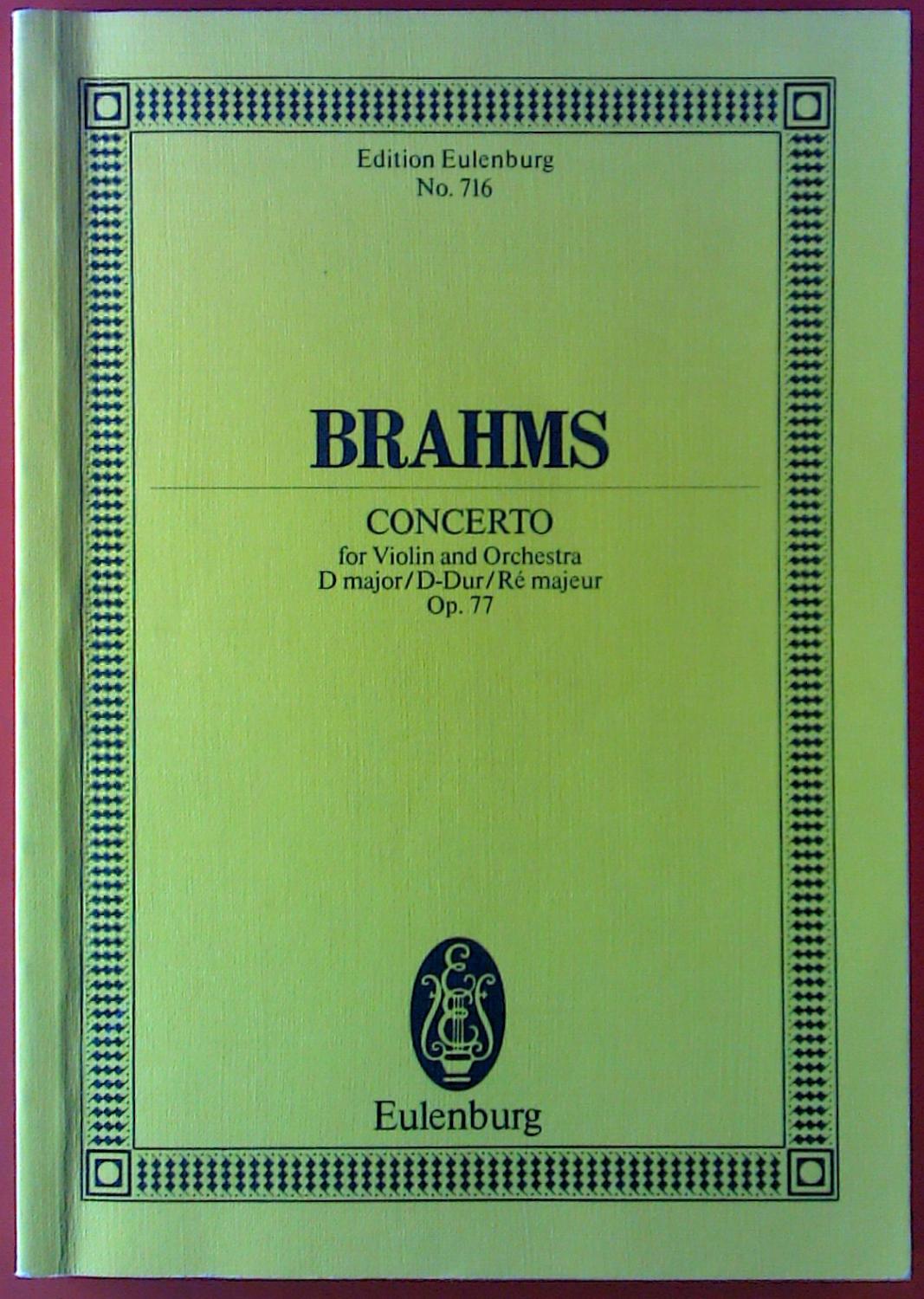 BRAHMS Concerto for Violin and Orchestra . D major/D-Dur/Ré majeur Op. 77 - Hrsg. Wilhelm Altmann