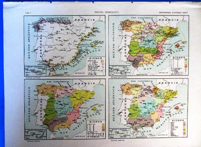 MAPA DE ESPAÑA.12 LÁMINAS ENCICLOPEDIA ILUSTRADA SEGUÍ, 1905/10'S ...