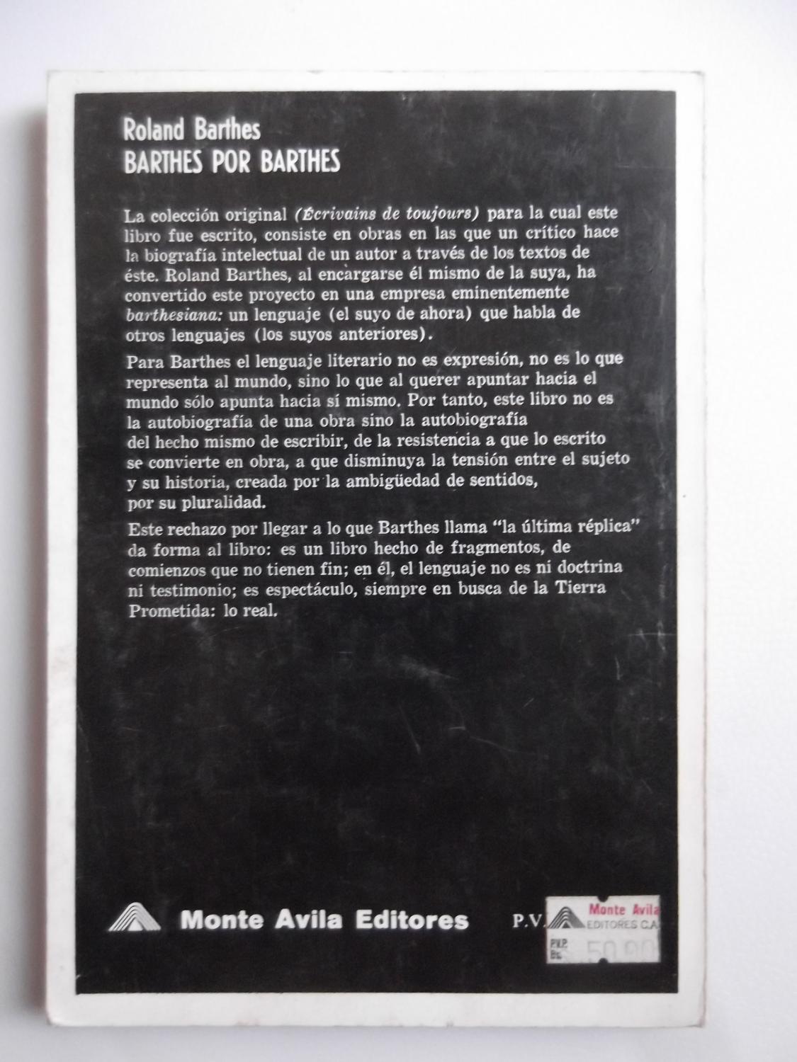 Roland Barthes Por Roland Barthes de Roland Barthes: Very Good Soft ...