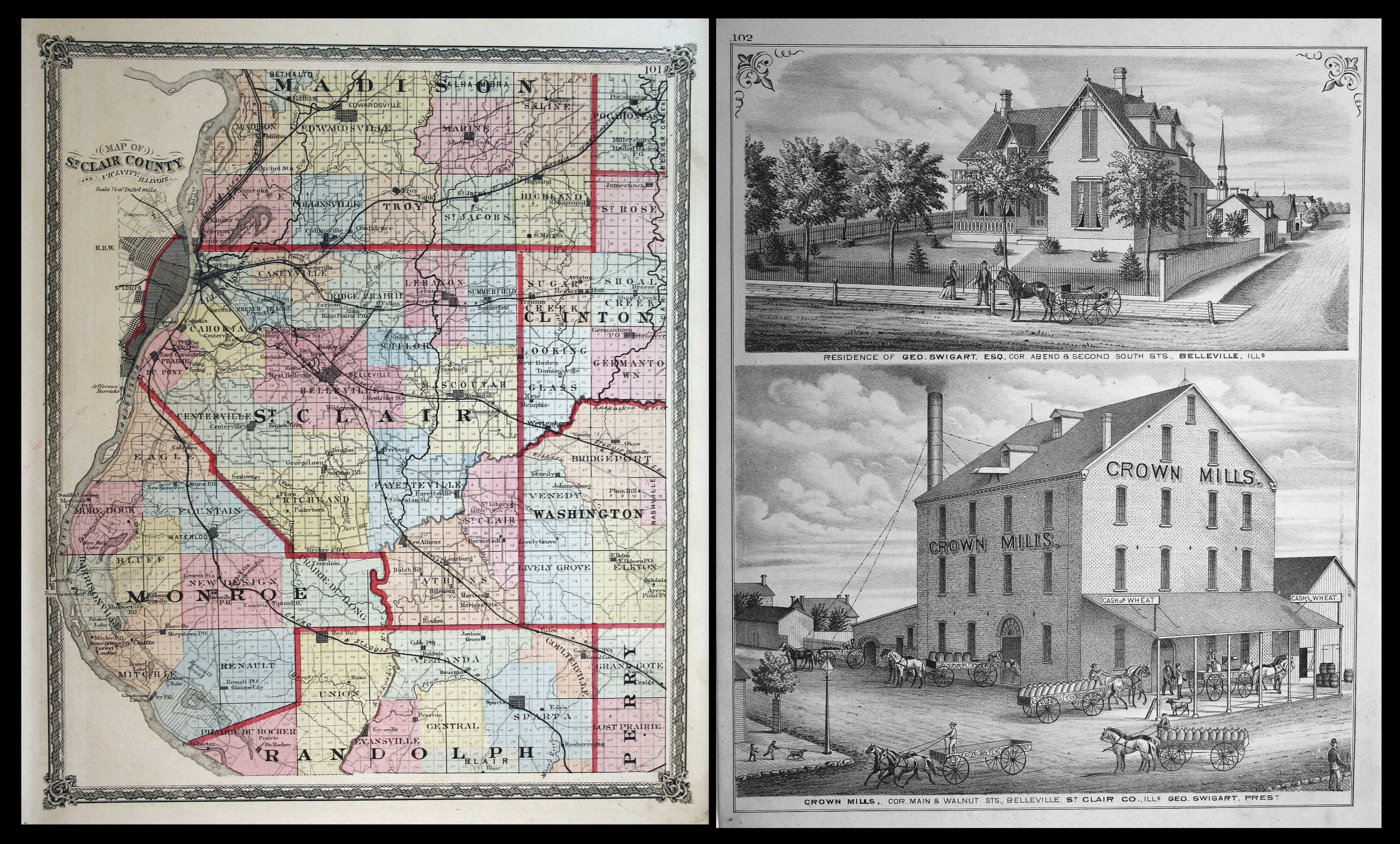 St Clair County Il Map St. Clair County - Madison / St. Clair / Clinton / Washington / Monroe /  Randolph / Perry" - Illinois St. Clair County Belleville Map America Usa  United States By Map / Woodcut:: (1874) Map | Antiquariat Steffen Völkel  Gmbh