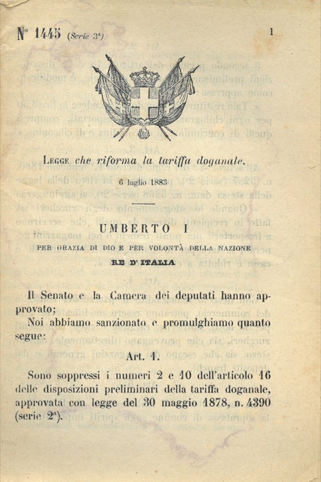 che riforma la tariffa doganale. by Legge: (1883) | Libreria Piani