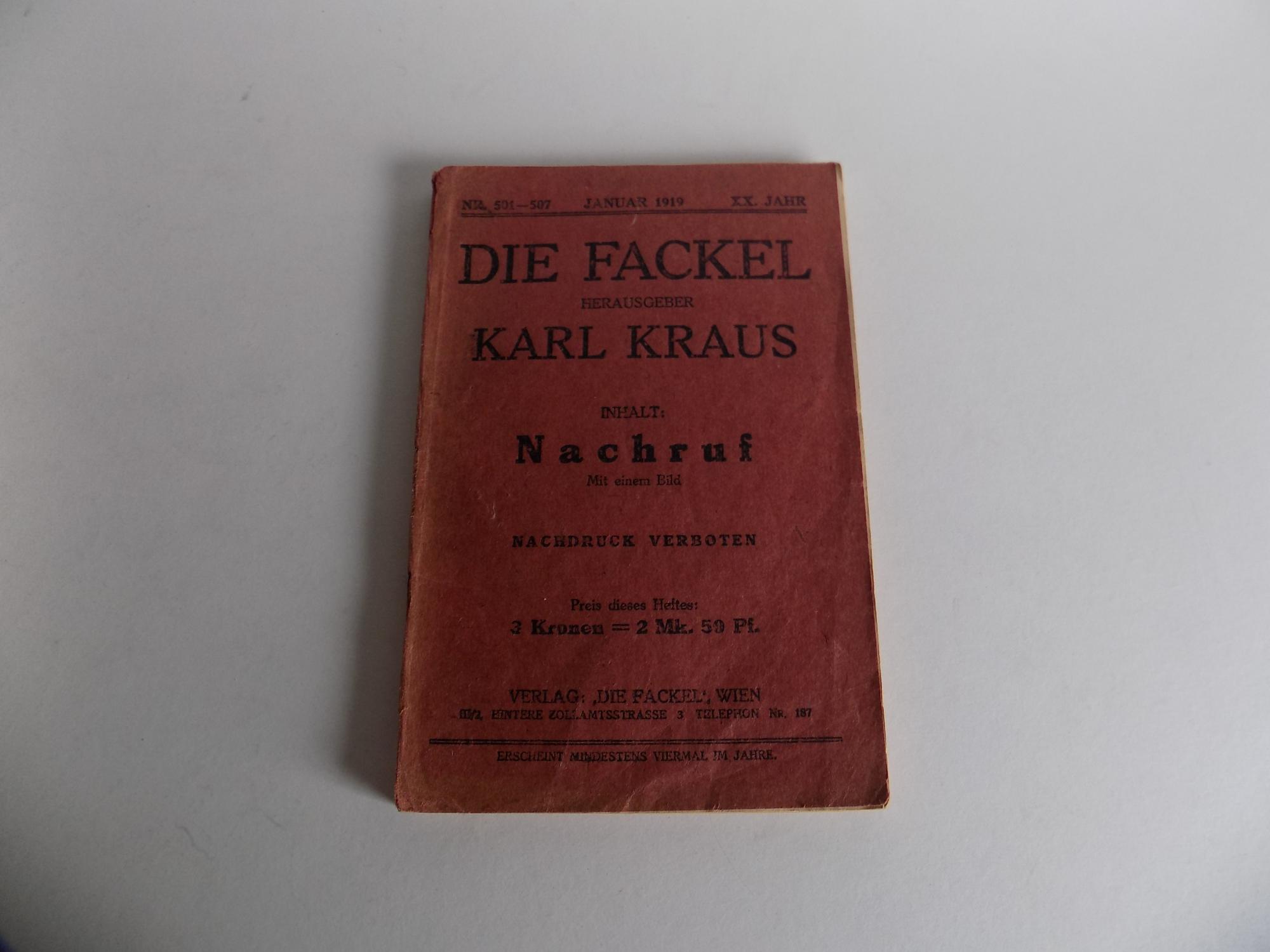 Die Fackel Nr 501 507 25 Januar 1919 Xx Jahr Von Kraus Karl Hrsg Gut Softcover 1919 Erste Ausgabe Antiquariat Rolf Bulang Die Fackel Nr 501 507 25 Januar 1919 Xx Jahr Von Kraus Karl Hrsg Gut Softcover 1919 Erste Ausgabe Antiquariat Rolf Bulang
