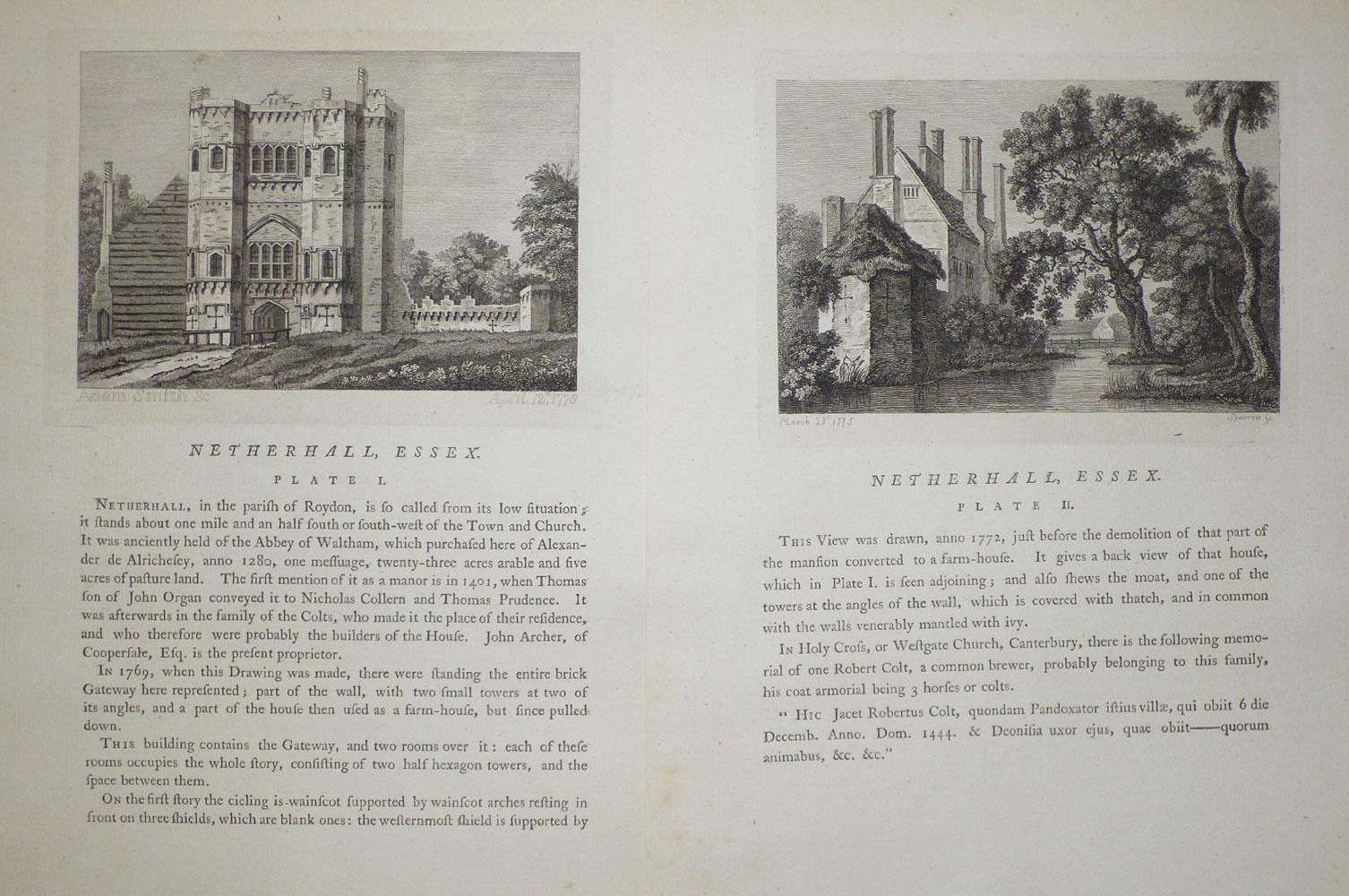The Antiquities of England and Wales - NETHER HALL, ESSEX Plates 1 and 2 GROSE, Francis (1731-1791) [Very Good]