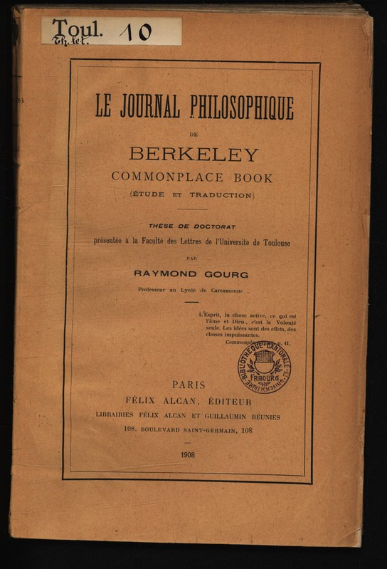 Le journal philosophique de Berkeley = Commonplace book : (étude et ...