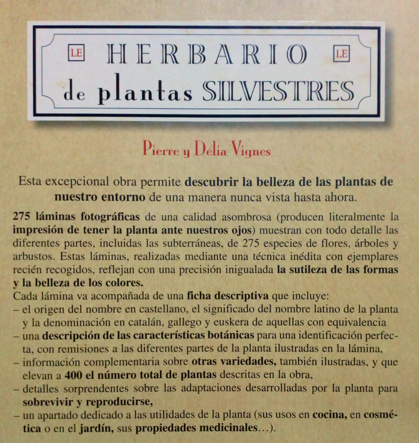 HERBARIO DE PLANTAS SILVESTRES LAROUSSE. COMO NUEVO!!! de PIERRE Y DÉLIA  VIGNES: Como Nuevo Encuadernación de tapa dura (2010) | Grupo Letras