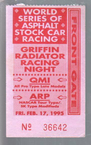 New Smyrna Speedway World Series Of Asphalt Ticket Stub 2 17 1995 Fn 1995 Photograph Dta Collectibles
