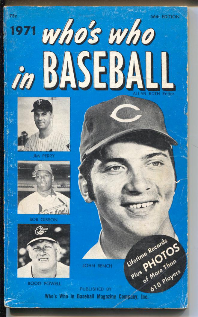 Who's Who In Baseball 1971-Johnny Bench-Bob Gibson-Boog Powell-stats-VG/FN:  Very Good Softcover/Paperback (1971)