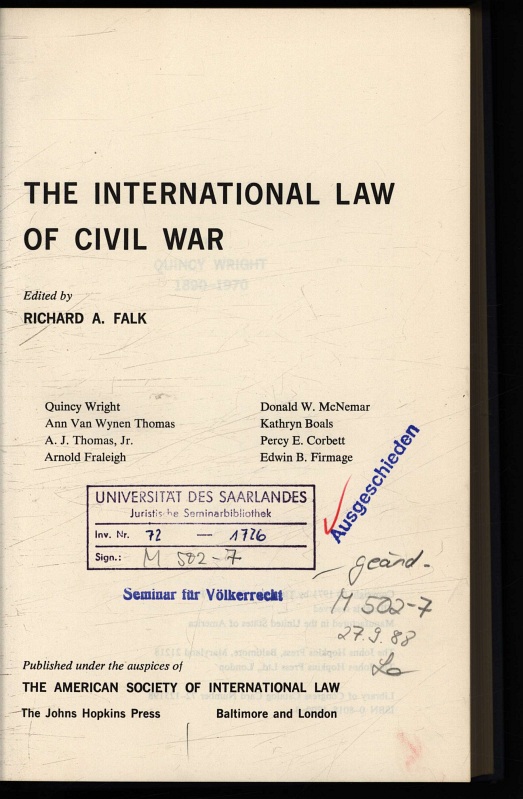 The international law of civil war - Falk, Richard A.