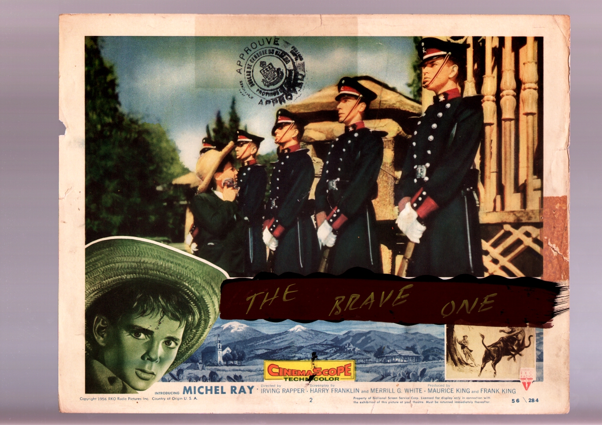 THE BRAVE ONE-1956-LOBBY CARD #2-MILITARY SCENE CARD VG: Very Good