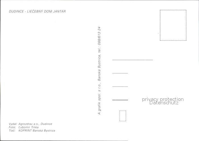 Postkarte Carte Postale Dudince Liecebny Dom Jantar: Manuscript / Paper ...