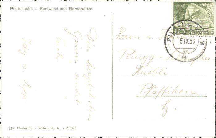 Postkarte Carte Postale Pilatus Bahn Eselwand x: Manuscript / Paper ...