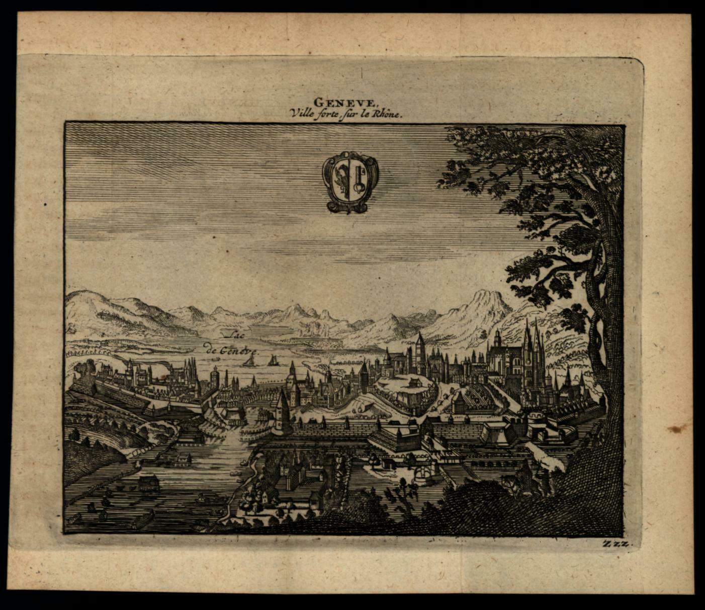 Geneva Switzerland city view c.1680-1700 charming print: (1680) |