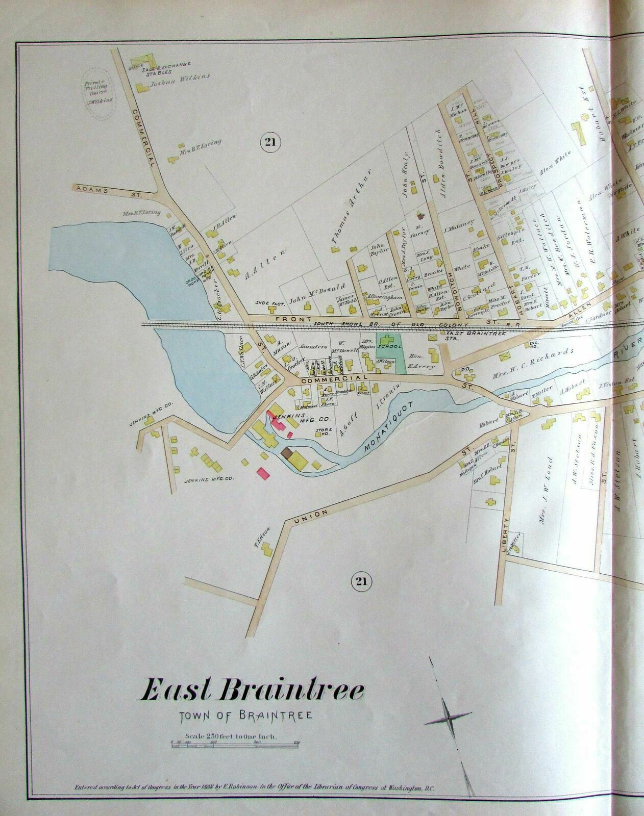 Braintree Monatiquot River Norfolk County Massachusetts 1888 large detailed map (1888) Map