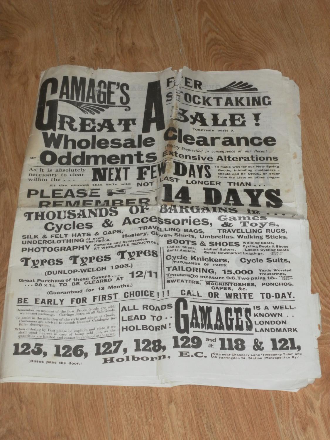 Gamages Great After Stocktaking Sale. Together with a Wholesale Clearance of Oddments. Gamages [Fair] [Softcover]