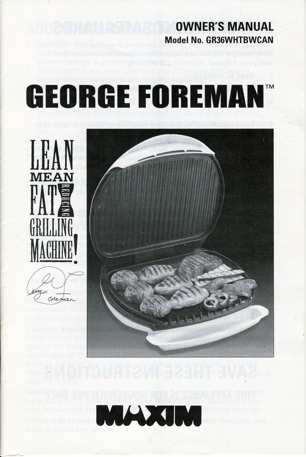 Foreman Lean Mean Fat Grilling Machine! Owner's Manual (INSTRUCTION BOOKLET ONLY!) Fine