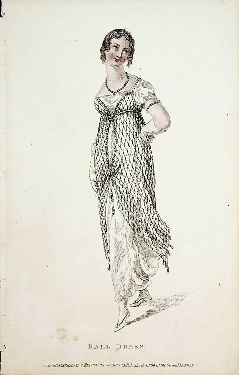 Damenmode 1810 er Jahre BALL DRESS (=From: The Repository of arts,  literature, commerce, manufactures, fashions and politics): (1810)  Art / Print / Poster
