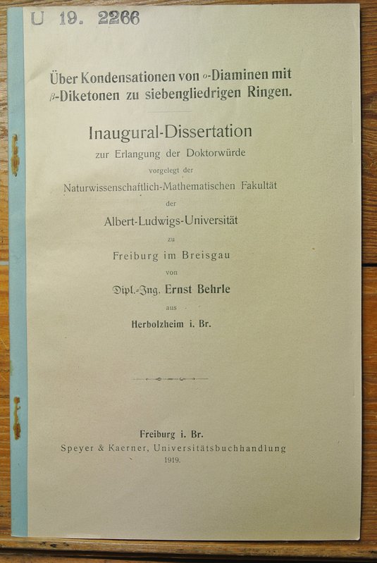 Uber Kondensation Von O Diaminen Mit Ss Diketonen Zu Siebengliedrigen Ringen U 19 2266 By Behrle Ernst Dissertation 1919 Bookfarm Uber Kondensation Von O Diaminen Mit Ss Diketonen Zu Siebengliedrigen Ringen U 19 2266 By Behrle Ernst Dissertation 1919 Bookfarm