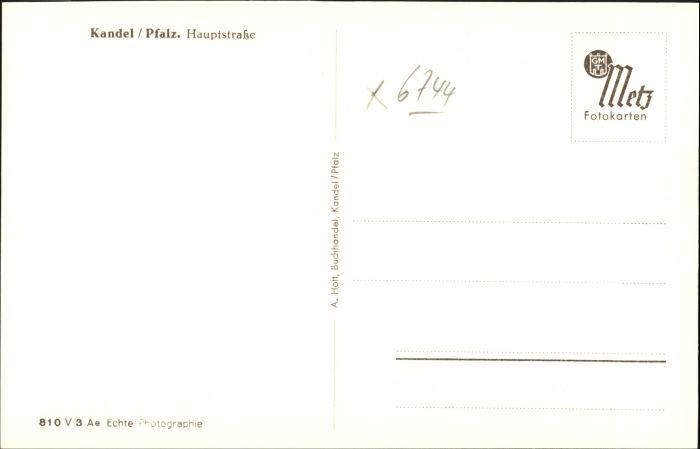 Postkarte Carte Postale Kandel Pfalz Hauptstrasse *: Manuscript / Paper ...