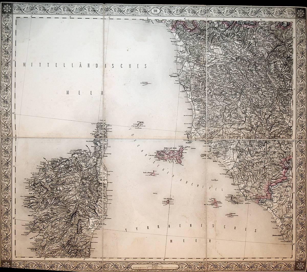 CORSICA, TOSCANA, Korsika, Toskana General-Karte des Österreichischen Kaiserstaates : mit einem großen Theile der angrenzenden Länder 1:576.000von Josef Ritter von Scheda Blatt XVI (1856)