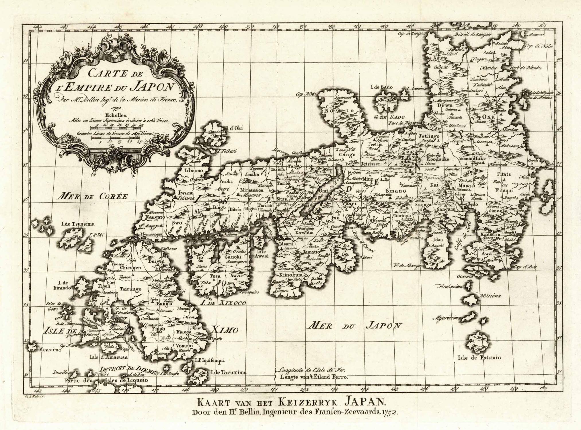 Carte De L Empire Du Japon Par Mr Bellin Ingr De La Marine De France 1752 Kaart Van Het Keizerryk Japan Door Den Hr Bellin Ingenieur Des Fransen Zeevaards 1752 J V S