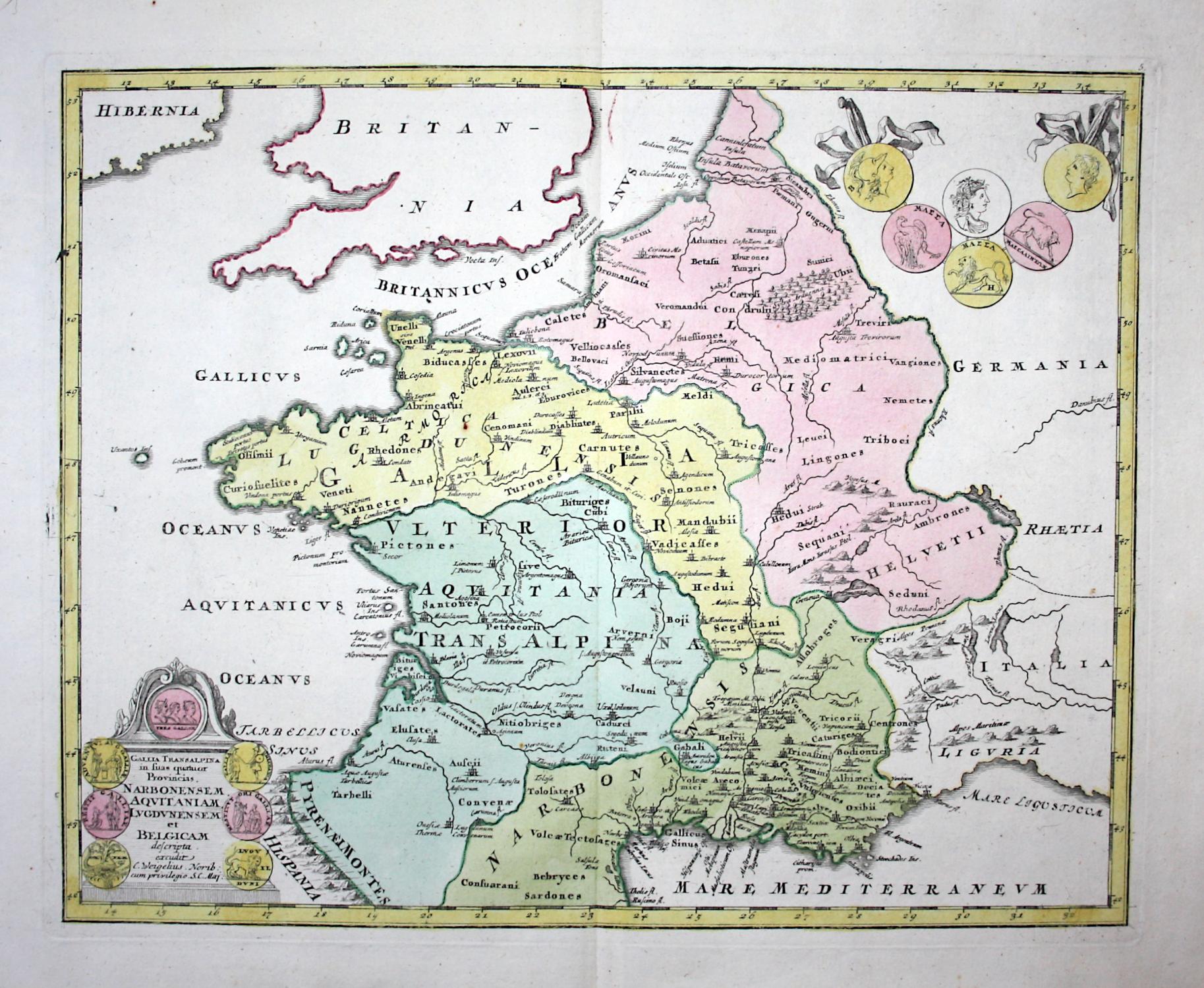 Gallia Transalpina in suas quatuor Provincias. Narbonensem, Aquitaniam