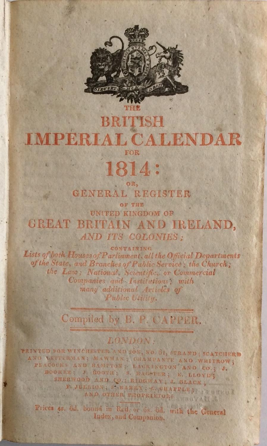 THE BRITISH IMPERIAL CALENDAR FOR 1814 OR, GENERAL REGISTER OF THE