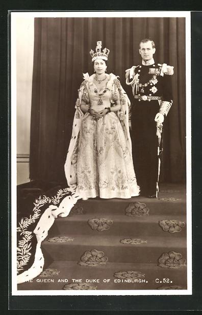 Postcard Konigin Elizabeth Ii Von England Mit Ihrem Gemahl Prinz Philip Kronung Im Jahr 1953 Manuscript Nbsp Nbsp Paper Nbsp Collectible Bartko Reher