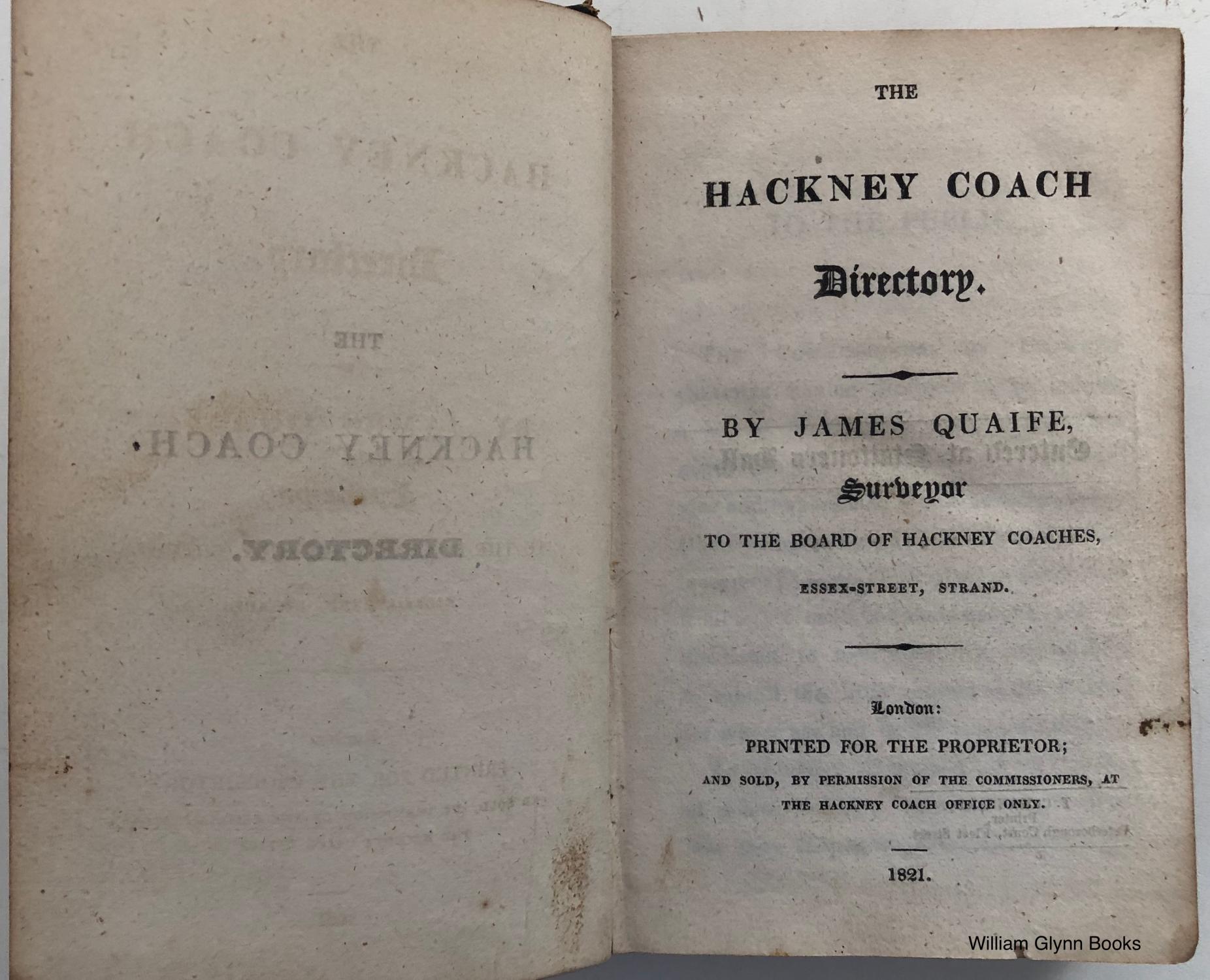 The Hackney Coach Directory By Quaife James Very Good Black Boards Gilt 11 First Edition William Glynn