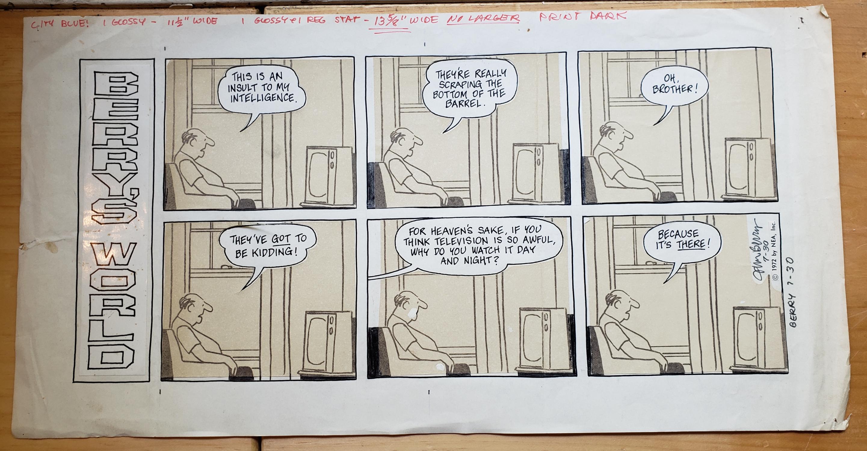 Original Comic Strip Art Jim Berry Berry S World July 30 1972 By Berry Jim Collectible Very Good No Binding 1972 Signed By Author S Barry Cassidy Rare Books