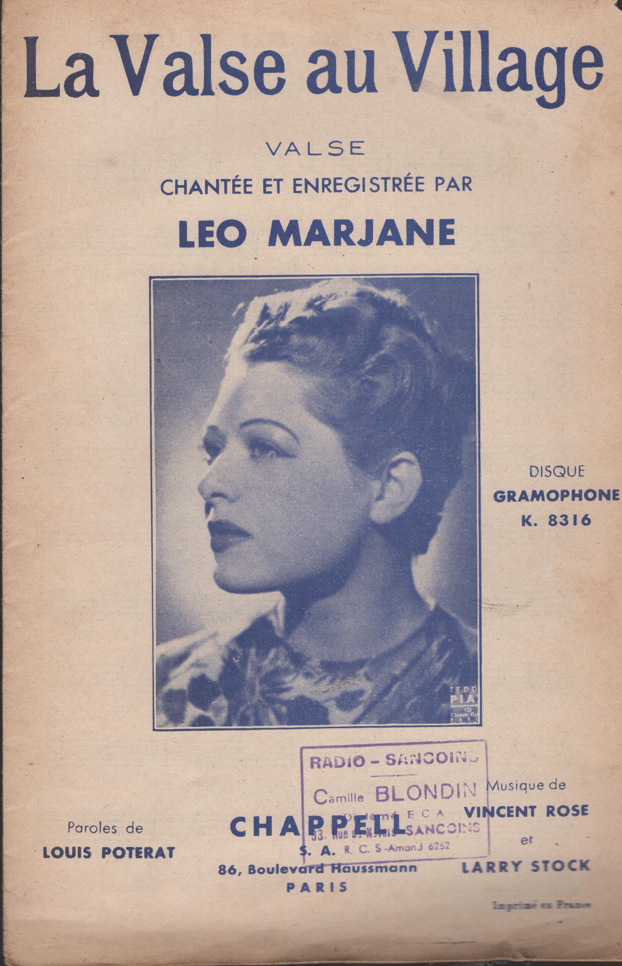 La Valse au Village. by Léo Marjane, Louis Poterat, Vincent Rose, Larry