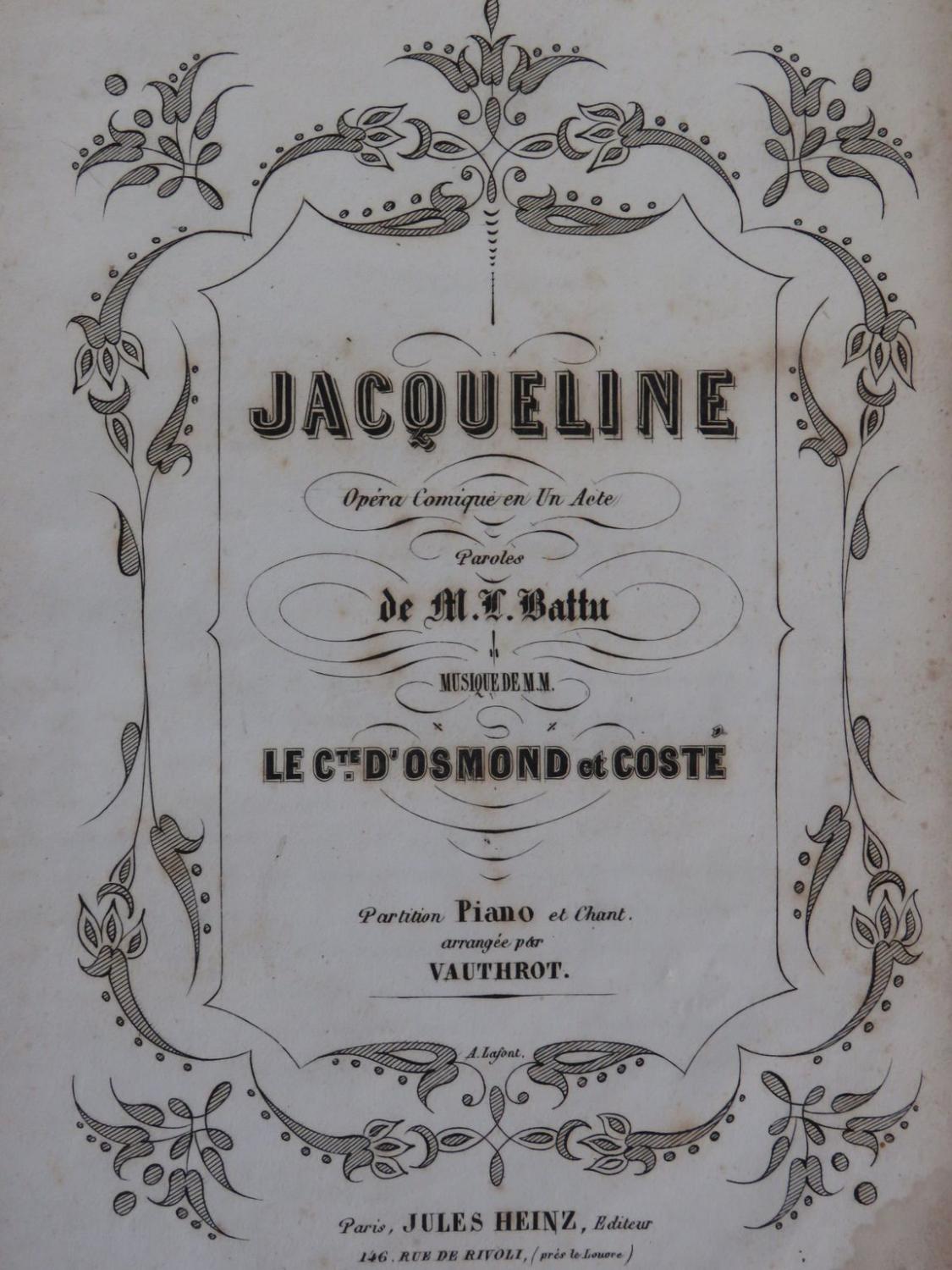 OSMOND COSTÉ Jacqueline Opéra Chant Piano 1855 OSMOND COSTÉ Jacqueline Opéra Chant Piano 1855 [ ]