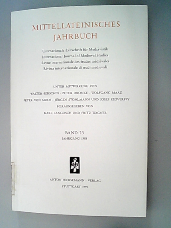 Mittellateinisches Jahrbuch. Internationale Zeitschrift für Mediävistik. Band 23. 1991.