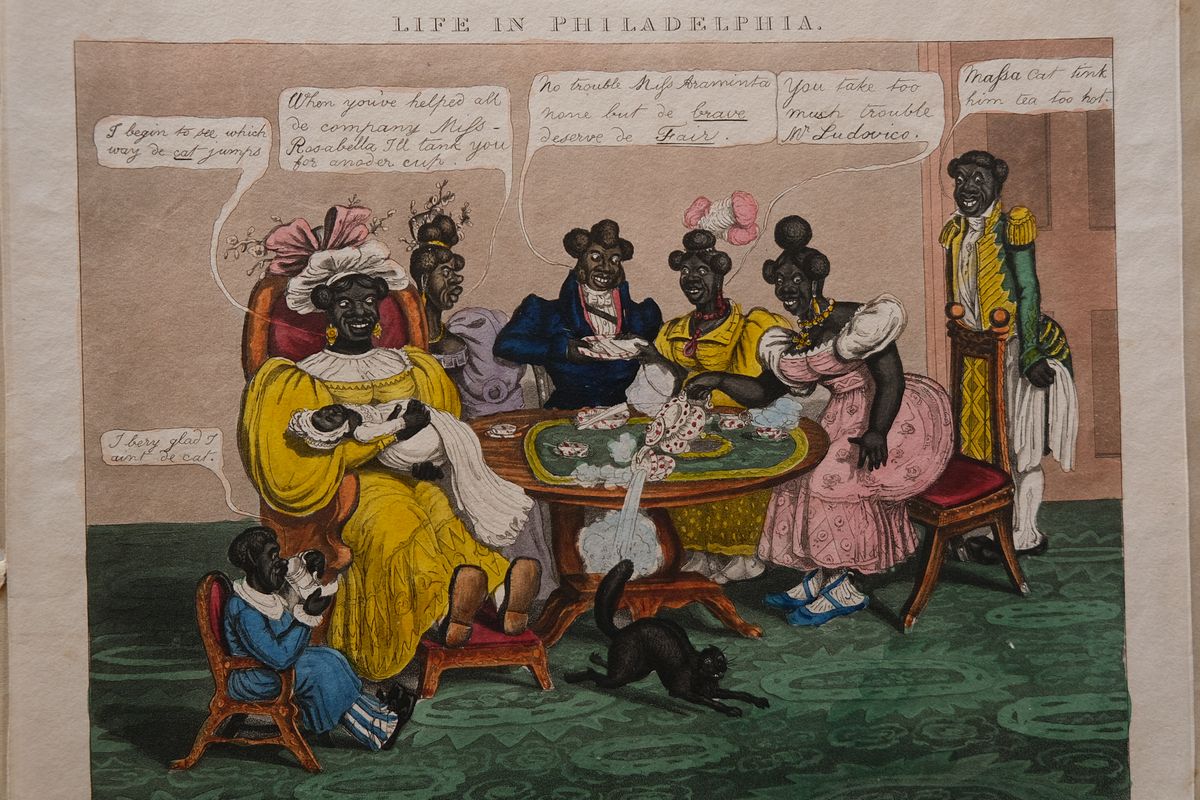 LIFE IN PHILADELPHIA - A BLACK TEA PARTY by SUMMERS, W. (artist) and HUNT,  CHARLES (engraver).: (1830)