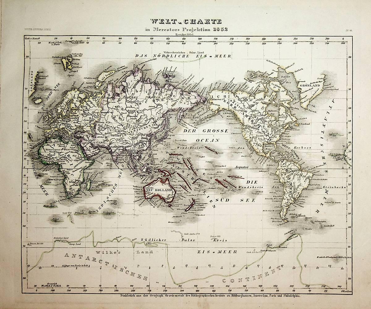 WORLD MAP MERCATOR PROJECTION / WELTKARTE MERCATOR-PROJEKTION LANDKARTE