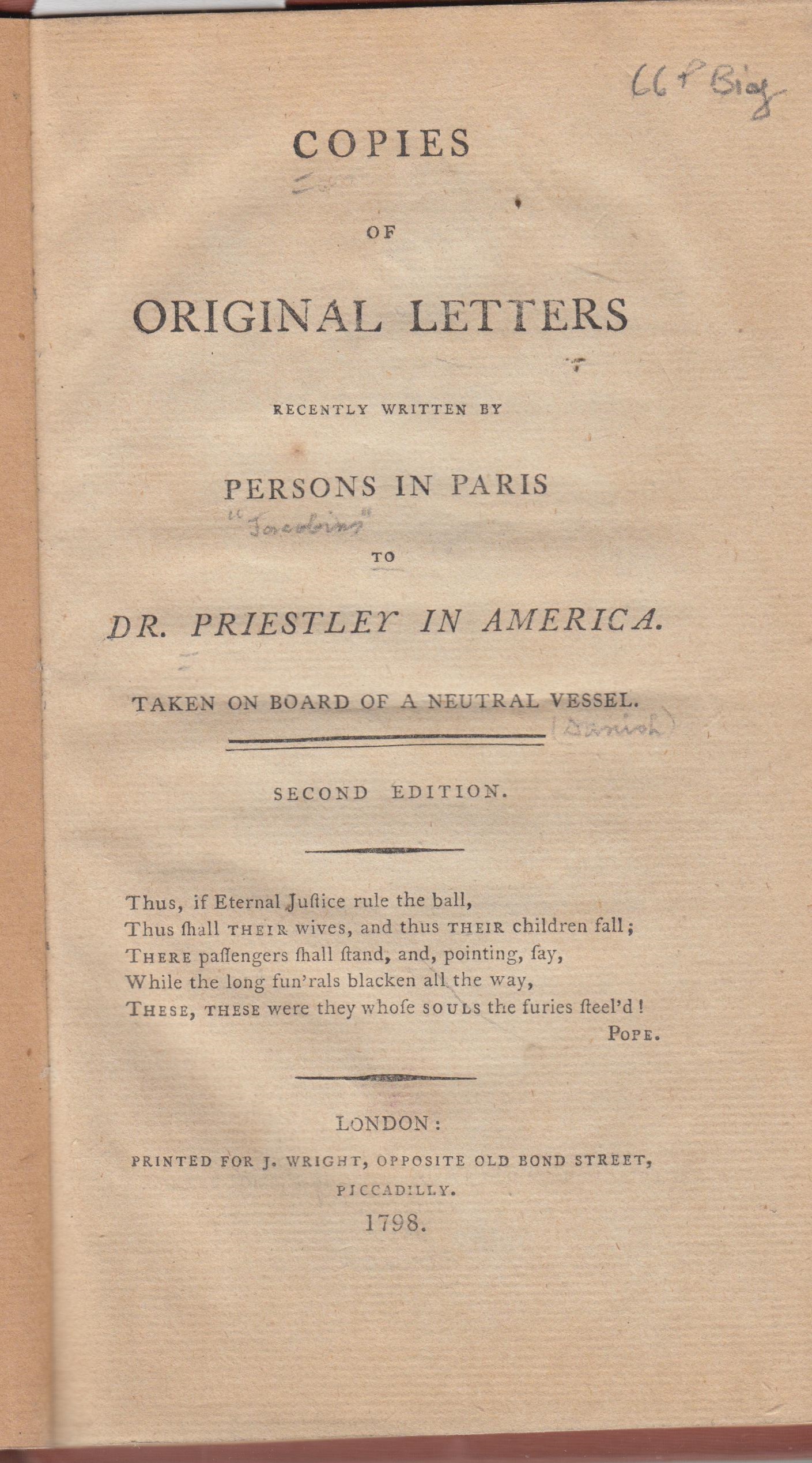 Copies of original letters recently written by persons in Paris to Dr ...