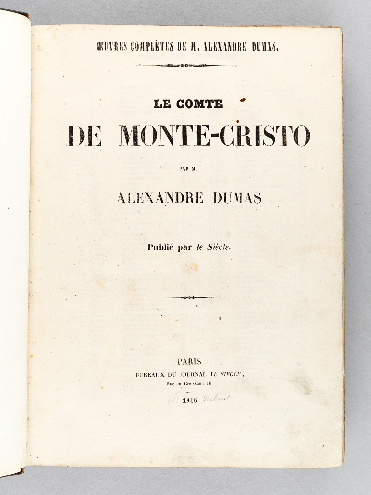 Le Comte de MonteCristo 18451846. Supplément au Journal Le Siècle du