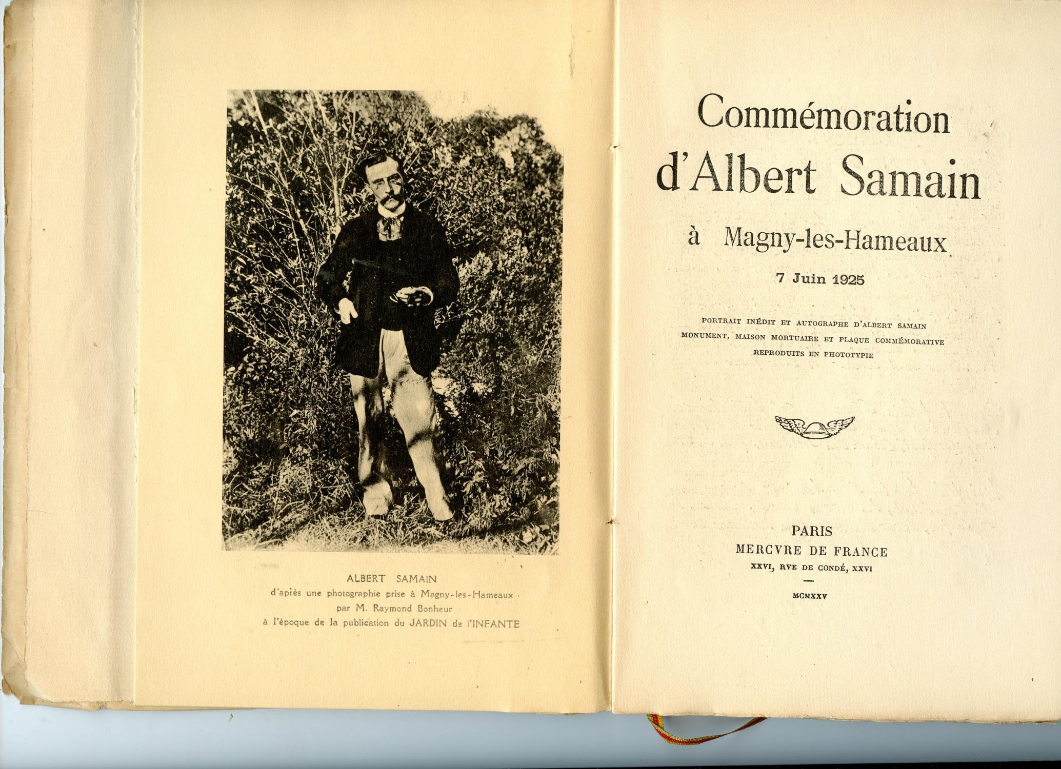 COMMÉMORATION D'ALBERT SAMAIN à MAGNY-LES-HAMEAUX 7 juin 1925 COLLECTIF [Assez bon] [Couverture souple]