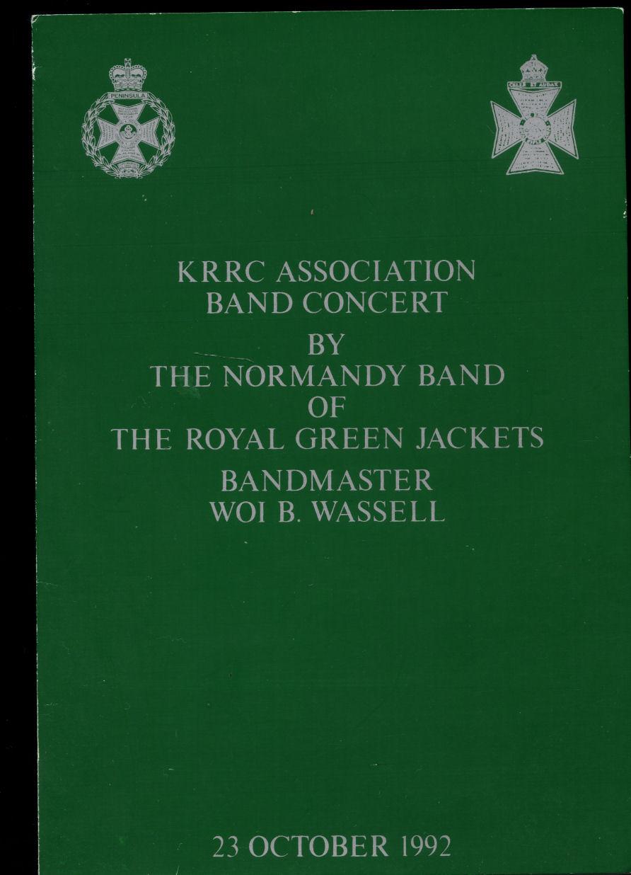 Programme KRRC (King's Royal Rifle Corps) Association Band Concert by ...
