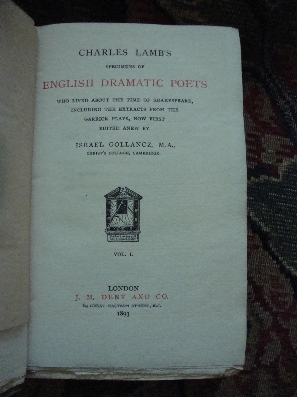 Charles Lamb's Specimens of English Dramatic Poets who lived about the