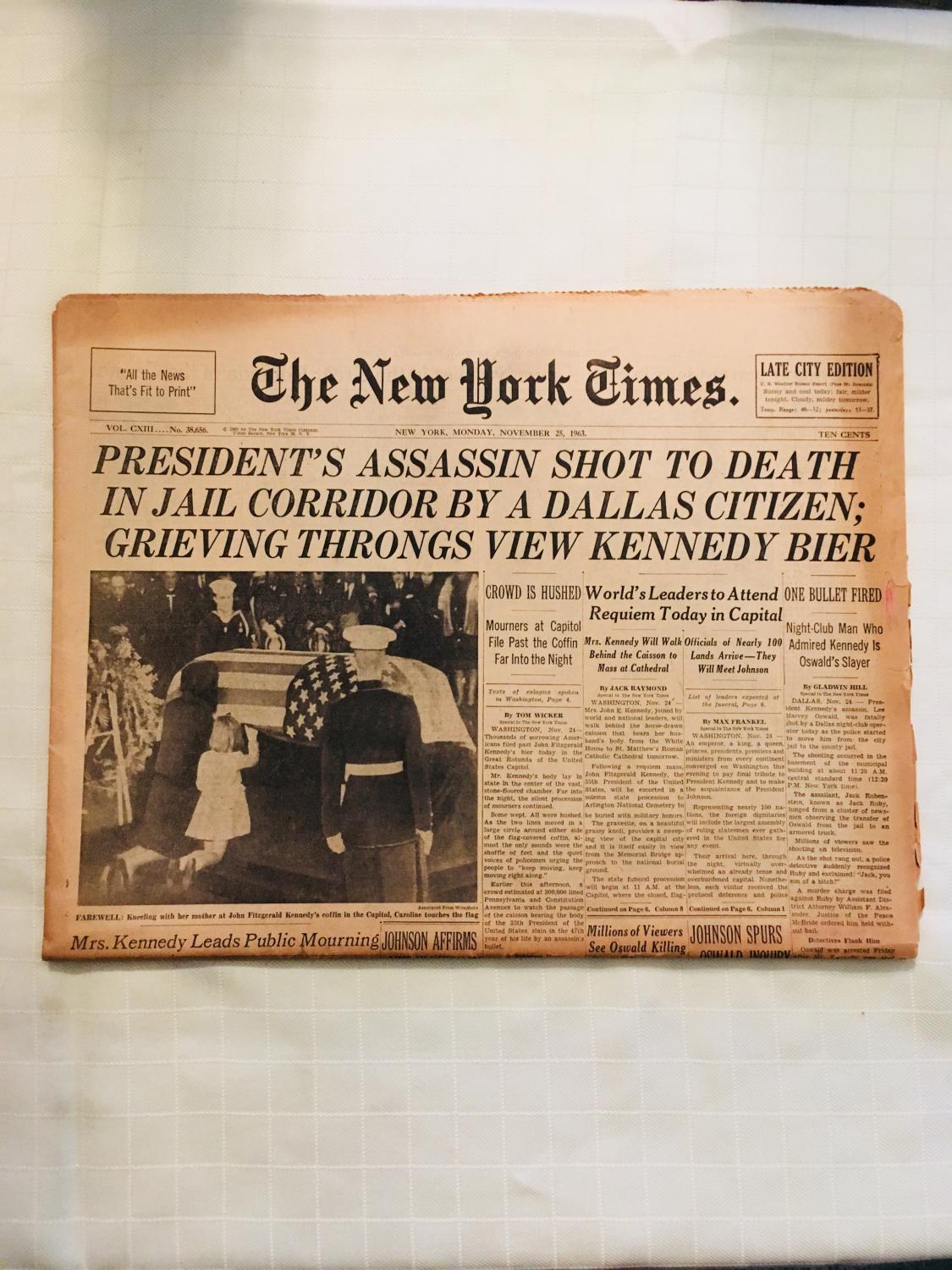 The New York Times Newspaper: Monday November 25, 1963 The New York Times Newspaper: Monday November 25, 1963