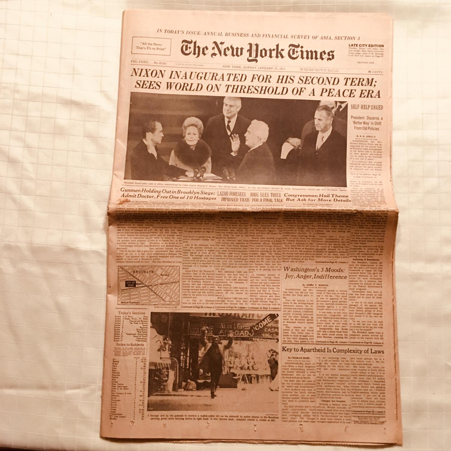 Where Is The New York Times Published The New York Times Newspaper: Sunday, January 21, 1973: NIXON