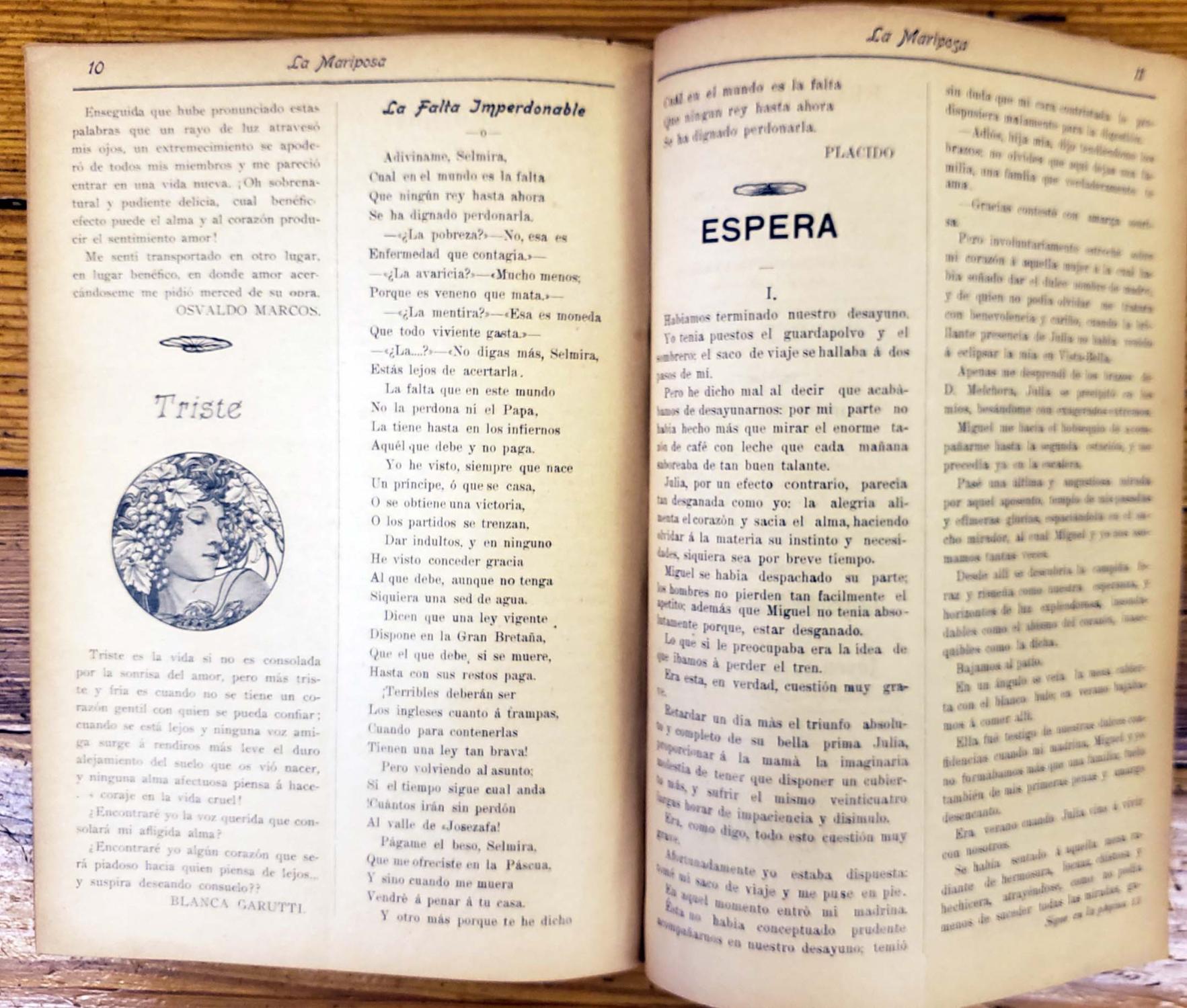 La Mariposa Revista Semanal Literaria. by Francisco Arno (Dir) (1909