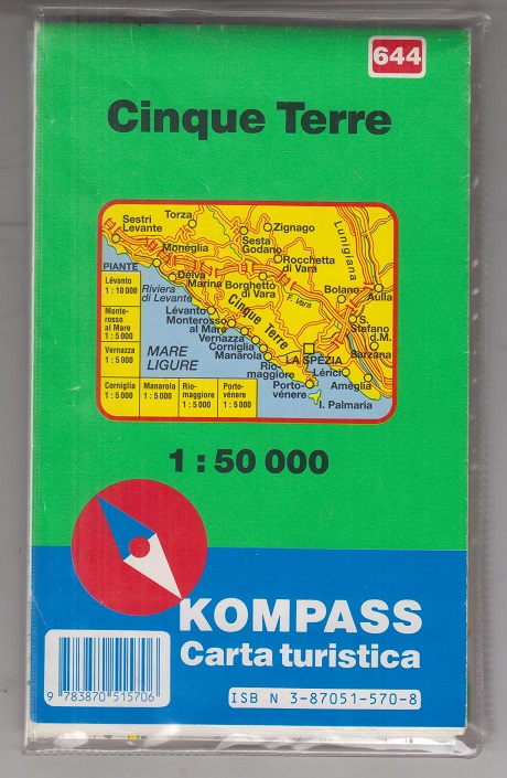 Kompass Carta Touristica: Cinque Terre. Blatt 644. Kolorierte Karte / Landkarte. - Fleischmann, Heinz