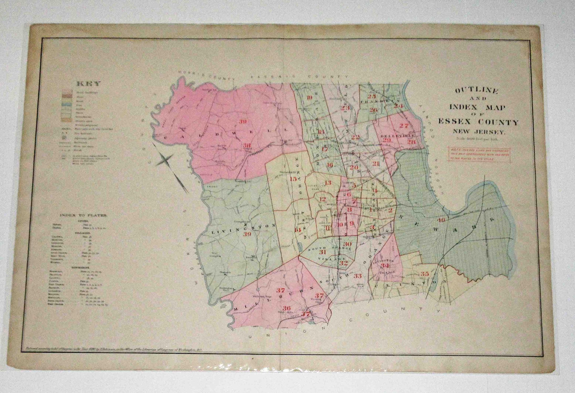 LOT OF MAPS FROM ATLAS OF ESSEX COUNTY, NEW JERSEY (19 of 41 Original Maps of the County, Cities