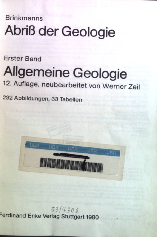 Brinkmanns Abriss der Geologie; Bd. 1., Allgemeine Geologie - Brinkmann, Roland