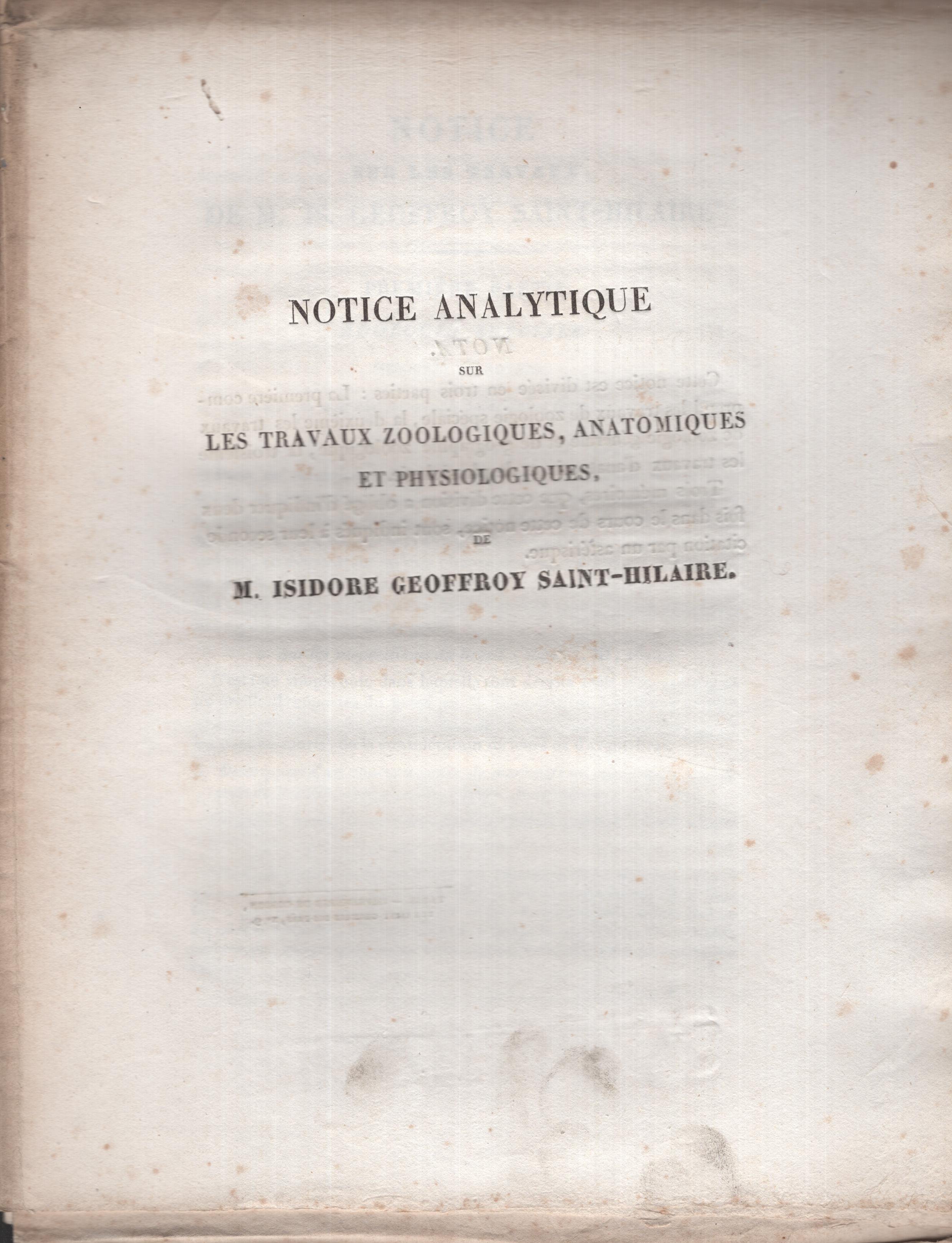 Notice analytique sur les travaux zoologiques, anatomiques et