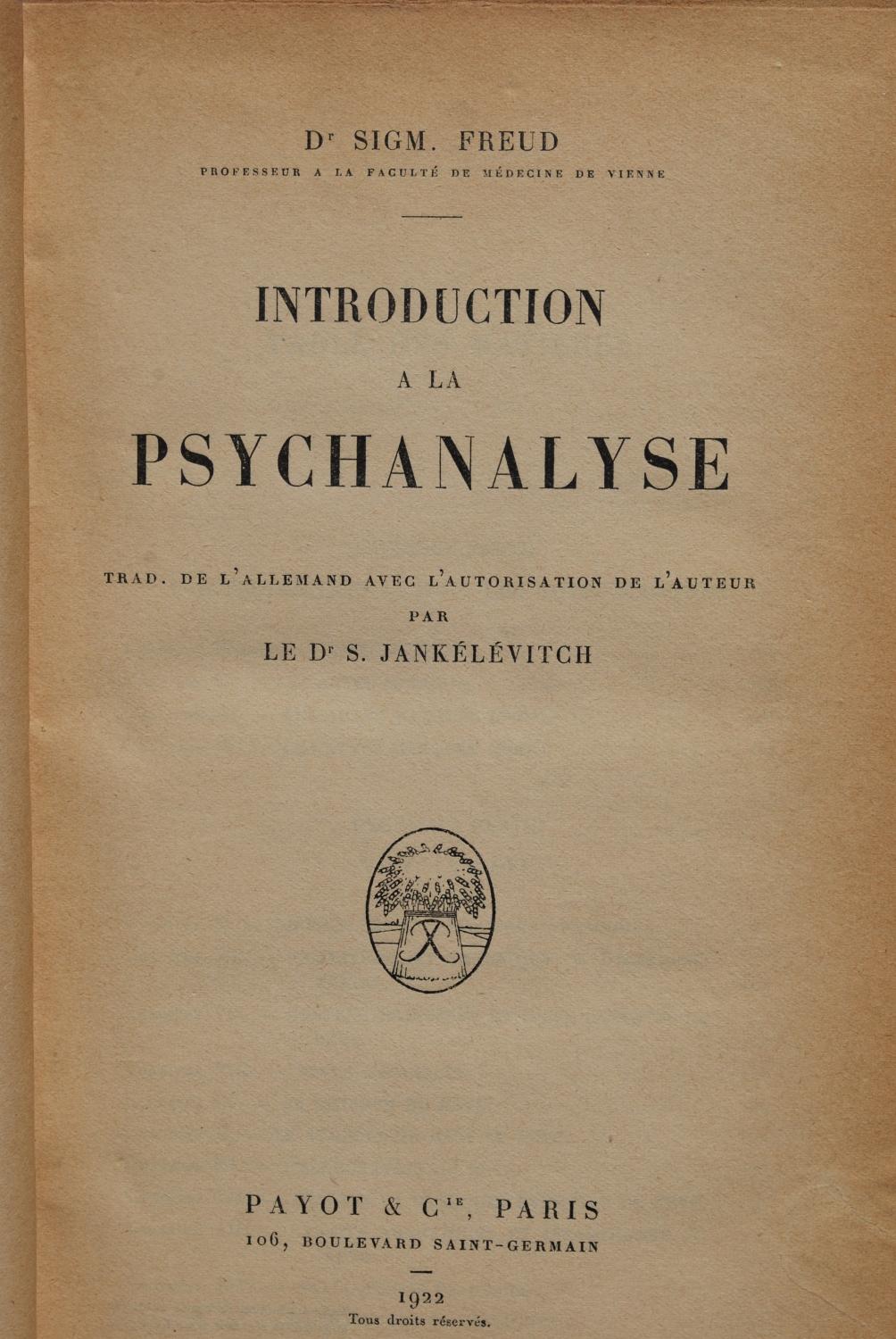 Introduction à la psychanalyse. by Sigmund Freud: Bon Couverture rigide ...
